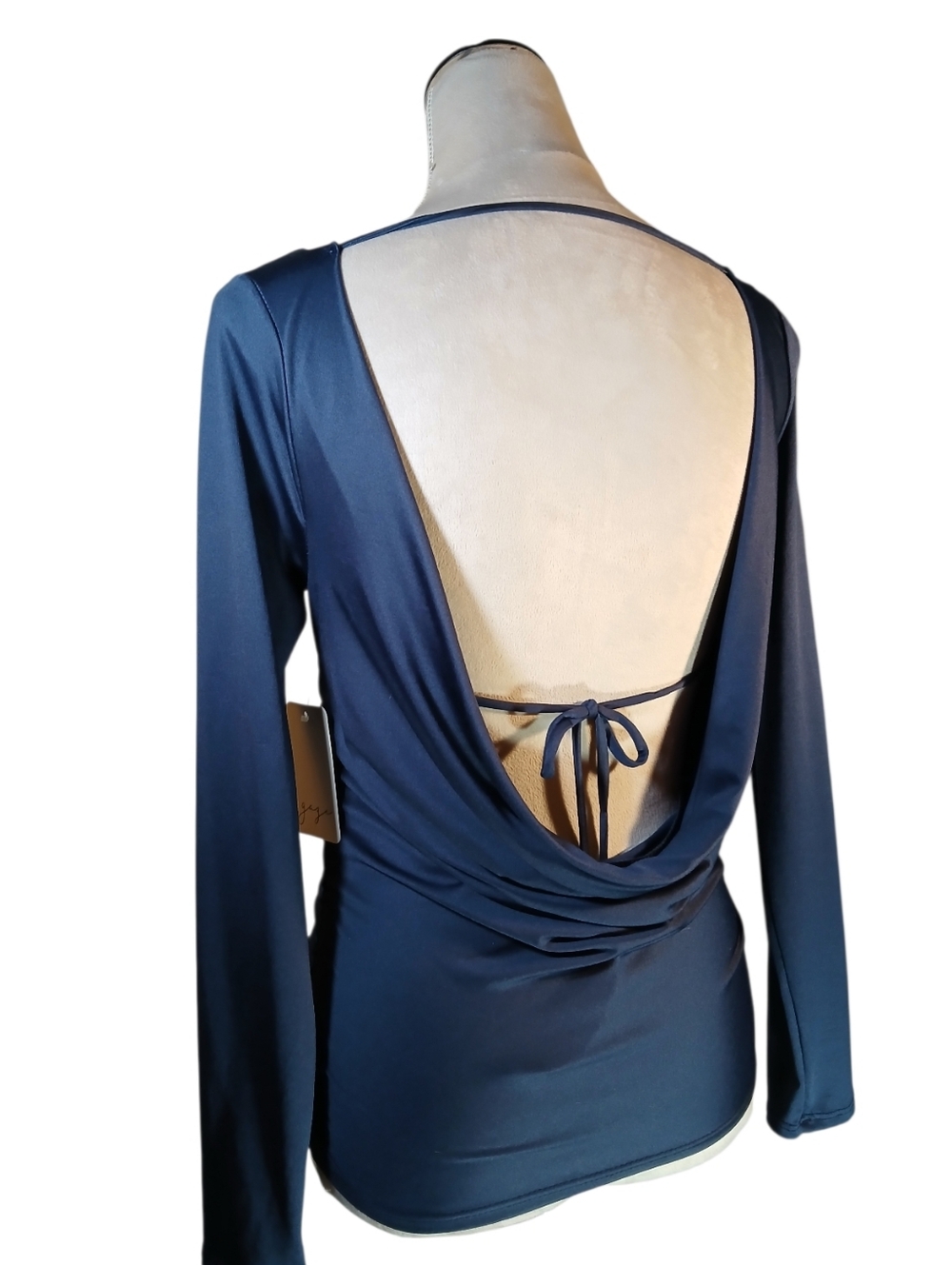 NWT GAZE Draped Plunge Back,  Blue Blouse - Picture 4 of 7